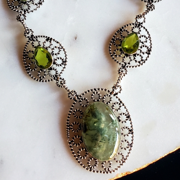 New Moss Agate & Peridot Silver Necklace. - Picture 5 of 16